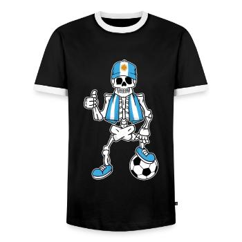 Argentinisches Fußballfan Skelett - Männer Kontrast-T-Shirt - Schwarz/Weiß - Vorne - AI Model Female 172 light (172cm) & AI Model Male 178 light (178cm)