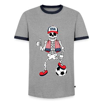 Skeleton United States Soccer Fan - T-shirt contrasté Homme - gris/marine  - Devant - AI Model Female 172 light (172cm) & AI Model Male 178 light (178cm)