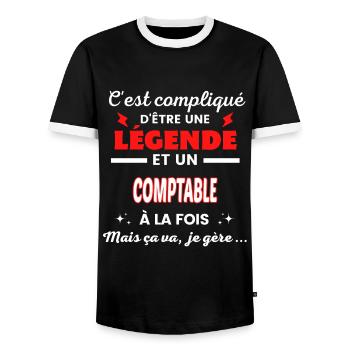 C'est compliqué phrase drôle COMPTABLE - T-shirt contrasté Homme - noir/blanc - Devant - AI Model Female 172 light (172cm) & AI Model Male 178 light (178cm)