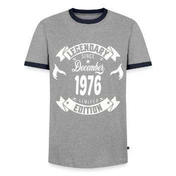 Legendary since december 1976 - Men's Ringer Shirt - grey/navy  - Front - AI Model Female 172 light (172cm) & AI Model Male 178 light (178cm)