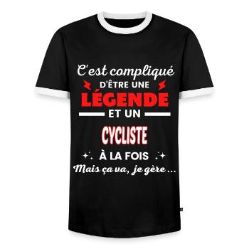 C'est compliqué phrase drôle CYCLISTE - T-shirt contrasté Homme - noir/blanc - Devant - AI Model Female 172 light (172cm) & AI Model Male 178 light (178cm)