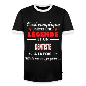 C'est compliqué phrase drôle DENTISTE - T-shirt contrasté Homme - noir/blanc - Devant - AI Model Female 172 light (172cm) & AI Model Male 178 light (178cm)