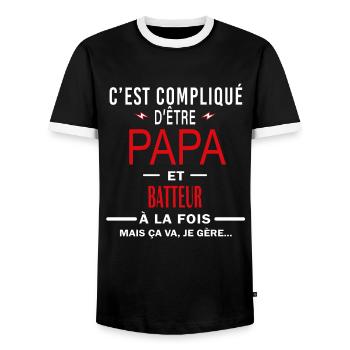 papa Et BATTEUR cadeau citation - T-shirt contrasté Homme - noir/blanc - Devant - AI Model Female 172 light (172cm) & AI Model Male 178 light (178cm)