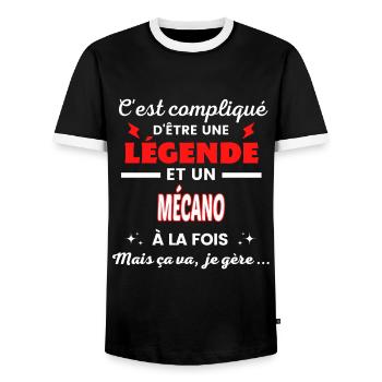 C'est compliqué phrase drôle MÉCANO - T-shirt contrasté Homme - noir/blanc - Devant - AI Model Female 172 light (172cm) & AI Model Male 178 light (178cm)