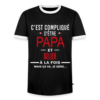 papa Et BÉLIER cadeau citation - T-shirt contrasté Homme - noir/blanc - Devant - AI Model Female 172 light (172cm) & AI Model Male 178 light (178cm)