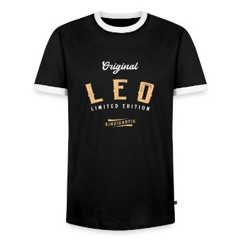 Leo Limited Edition - Männer Kontrast-T-Shirt - Schwarz/Weiß - Vorne - AI Model Female 172 light (172cm) & AI Model Male 178 light (178cm)