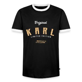 Karl Limited Edition - Männer Kontrast-T-Shirt - Schwarz/Weiß - Vorne - AI Model Female 172 light (172cm) & AI Model Male 178 light (178cm)