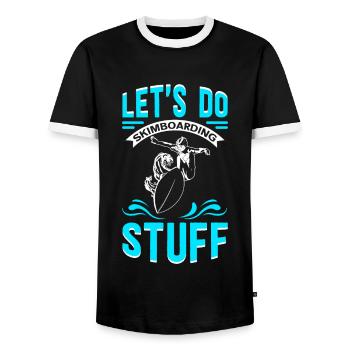 Skimbording Skimboard Surfing Skimborden Gift - Men's Ringer Shirt - black/white - Front - AI Model Female 172 light (172cm) & AI Model Male 178 light (178cm)