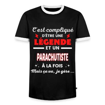 C'est compliqué phrase drôle PARACHUTISTE - T-shirt contrasté Homme - noir/blanc - Devant - AI Model Female 172 light (172cm) & AI Model Male 178 light (178cm)