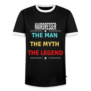 Der Mann Der Mythos Die Legende FRISEUR - Männer Kontrast-T-Shirt - Schwarz/Weiß - Vorne - AI Model Female 172 light (172cm) & AI Model Male 178 light (178cm)