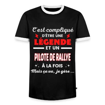 C'est compliqué phrase drôle PILOTE DE RALLYE - T-shirt contrasté Homme - noir/blanc - Devant - AI Model Female 172 light (172cm) & AI Model Male 178 light (178cm)