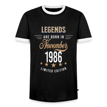Legenden werden im November 1986 geboren - Männer Kontrast-T-Shirt - Schwarz/Weiß - Vorne - AI Model Female 172 light (172cm) & AI Model Male 178 light (178cm)