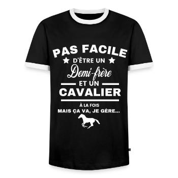 pas facile d'être cavalier et Demi-frère - T-shirt contrasté Homme - noir/blanc - Devant - AI Model Female 172 light (172cm) & AI Model Male 178 light (178cm)