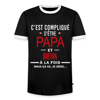 papa Et BRETON cadeau citation - T-shirt contrasté Homme - noir/blanc - Devant - AI Model Female 172 light (172cm) & AI Model Male 178 light (178cm)