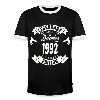 Legendär seit Dezember 1992 - Männer Kontrast-T-Shirt - Schwarz/Weiß - Vorne - AI Model Female 172 light (172cm) & AI Model Male 178 light (178cm)