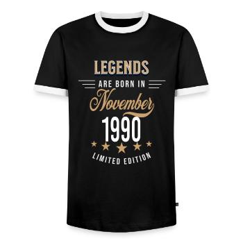 Legenden werden im November 1990 geboren - Männer Kontrast-T-Shirt - Schwarz/Weiß - Vorne - AI Model Female 172 light (172cm) & AI Model Male 178 light (178cm)