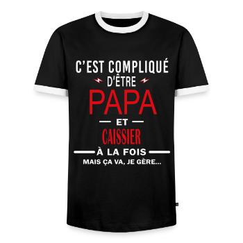 papa Et CAISSIER cadeau citation - T-shirt contrasté Homme - noir/blanc - Devant - AI Model Female 172 light (172cm) & AI Model Male 178 light (178cm)