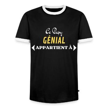 AJOUTEZ PRÉNOMS CE PAPY GÉNIAL APPARTIENT À - T-shirt contrasté Homme - noir/blanc - Devant - AI Model Female 172 light (172cm) & AI Model Male 178 light (178cm)