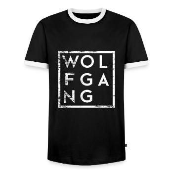 Wolfgang Minimalismus - Männer Kontrast-T-Shirt - Schwarz/Weiß - Vorne - AI Model Female 172 light (172cm) & AI Model Male 178 light (178cm)