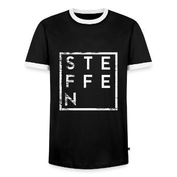Steffen Minimalismus - Männer Kontrast-T-Shirt - Schwarz/Weiß - Vorne - AI Model Female 172 light (172cm) & AI Model Male 178 light (178cm)