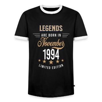 Legends are born in November 1994 - Men's Ringer Shirt - black/white - Front - AI Model Female 172 light (172cm) & AI Model Male 178 light (178cm)