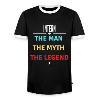 The Man The Myth The Legend INTERN - Men's Ringer Shirt - black/white - Front - AI Model Female 172 light (172cm) & AI Model Male 178 light (178cm)