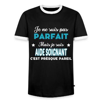 je ne suis pas parfait humour AIDE SOIGNANT - T-shirt contrasté Homme - noir/blanc - Devant - AI Model Female 172 light (172cm) & AI Model Male 178 light (178cm)