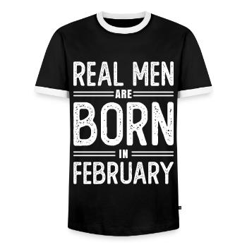Anniversaire De vrais hommes naissent en février - T-shirt contrasté Homme - noir/blanc - Devant - AI Model Female 172 light (172cm) & AI Model Male 178 light (178cm)