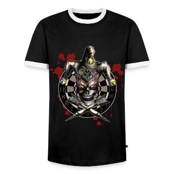 Dartboard Skeleton Flames Darts Player Gift - Men's Ringer Shirt - black/white - Front - AI Model Female 172 light (172cm) & AI Model Male 178 light (178cm)