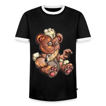 Stuffed Toy Teddy Bear Teddy with Knife Halloween - Men's Ringer Shirt - black/white - Front - AI Model Female 172 light (172cm) & AI Model Male 178 light (178cm)