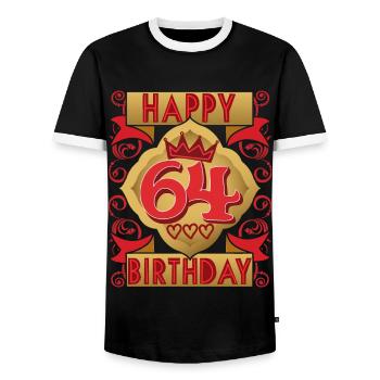 64th birthday 64 years old saying, vintage design - Men's Ringer Shirt - black/white - Front - AI Model Female 172 light (172cm) & AI Model Male 178 light (178cm)