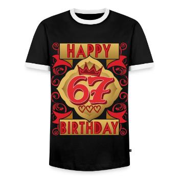 67. Geburtstag 67 Jahre alt Spruch, Vintage-Design - Männer Kontrast-T-Shirt - Schwarz/Weiß - Vorne - AI Model Female 172 light (172cm) & AI Model Male 178 light (178cm)