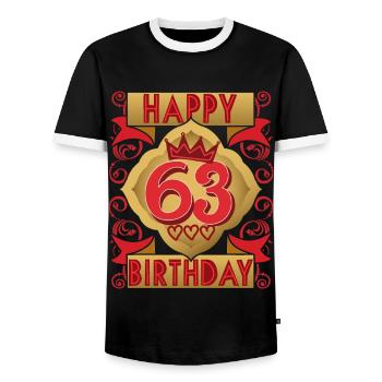 63. Geburtstag 63 Jahre alt Spruch, Vintage-Design - Männer Kontrast-T-Shirt - Schwarz/Weiß - Vorne - AI Model Female 172 light (172cm) & AI Model Male 178 light (178cm)