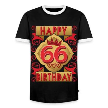 66. Geburtstag 66 Jahre alt Spruch, Vintage-Design - Männer Kontrast-T-Shirt - Schwarz/Weiß - Vorne - AI Model Female 172 light (172cm) & AI Model Male 178 light (178cm)