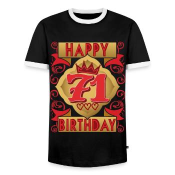 71. Geburtstag 71 Jahre alt Spruch, Vintage-Design - Männer Kontrast-T-Shirt - Schwarz/Weiß - Vorne - AI Model Female 172 light (172cm) & AI Model Male 178 light (178cm)