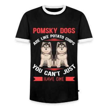 Pomsky Dog Pomskies Dog Owner Gift - Men's Ringer Shirt - black/white - Front - AI Model Female 172 light (172cm) & AI Model Male 178 light (178cm)