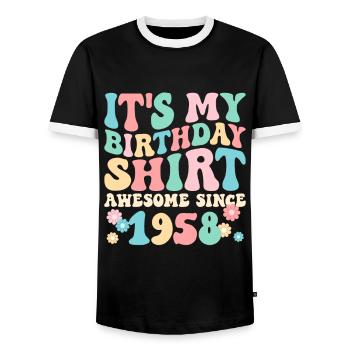 Chemise d’anniversaire surtout depuis 1958 - T-shirt contrasté Homme - noir/blanc - Devant - AI Model Female 172 light (172cm) & AI Model Male 178 light (178cm)