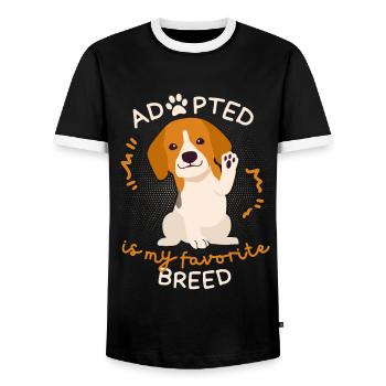 Adopted-Is-My-Favorite-Breed, Adolescent Dog - Men's Ringer Shirt - black/white - Front - AI Model Female 172 light (172cm) & AI Model Male 178 light (178cm)