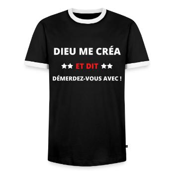 Dieu me créa et dit démerdez-vous avec - T-shirt contrasté Homme - noir/blanc - Devant - AI Model Female 172 light (172cm) & AI Model Male 178 light (178cm)