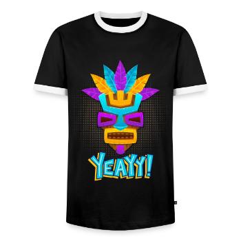 Aztecs, Mayan culture, tribal culture folklore mask - Men's Ringer Shirt - black/white - Front - AI Model Female 172 light (172cm) & AI Model Male 178 light (178cm)