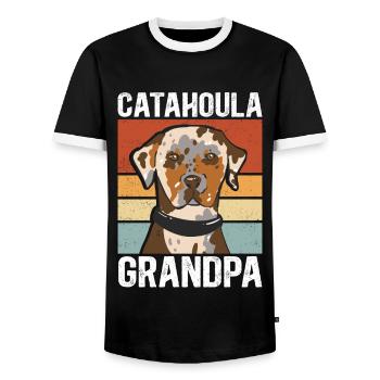 Catahoula Grandpa Leopard Dog Dog Gift - Men's Ringer Shirt - black/white - Front - AI Model Female 172 light (172cm) & AI Model Male 178 light (178cm)