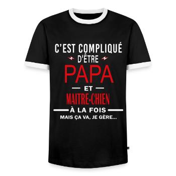 papa Et MAITRE-CHIEN cadeau citation - T-shirt contrasté Homme - noir/blanc - Devant - AI Model Female 172 light (172cm) & AI Model Male 178 light (178cm)