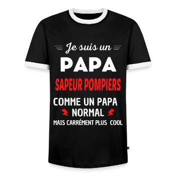 Je suis un PAPA SAPEUR POMPIERS - T-shirt contrasté Homme - noir/blanc - Devant - AI Model Female 172 light (172cm) & AI Model Male 178 light (178cm)