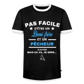 pas facile d'être pêcheur et Demi-frère - T-shirt contrasté Homme - noir/blanc - Devant - AI Model Female 172 light (172cm) & AI Model Male 178 light (178cm)