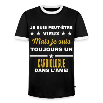 Je suis peut-être vieux CARDIOLOGUE - T-shirt contrasté Homme - noir/blanc - Devant - AI Model Female 172 light (172cm) & AI Model Male 178 light (178cm)