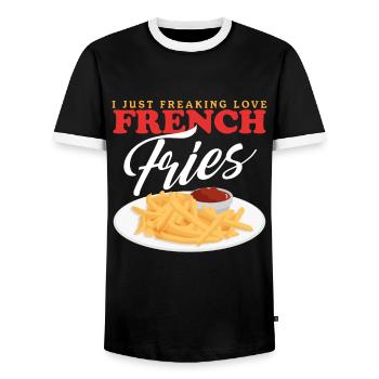 French fries fast food fast food fries gift - Men's Ringer Shirt - black/white - Front - AI Model Female 172 light (172cm) & AI Model Male 178 light (178cm)