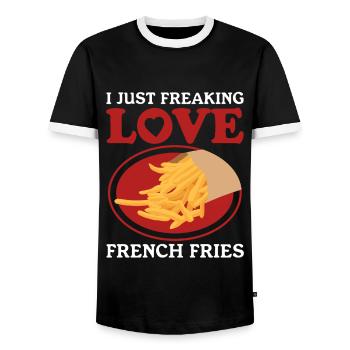 French fries fast food fast food fries gift - Men's Ringer Shirt - black/white - Front - AI Model Female 172 light (172cm) & AI Model Male 178 light (178cm)