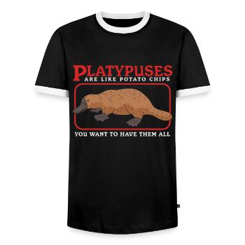 Platypus Platypus Platypus Gift - Men's Ringer Shirt - black/white - Front - AI Model Female 172 light (172cm) & AI Model Male 178 light (178cm)