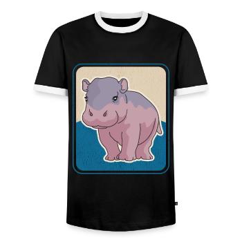Hippo Baby Hippo Hippo Gift - Men's Ringer Shirt - black/white - Front - AI Model Female 172 light (172cm) & AI Model Male 178 light (178cm)