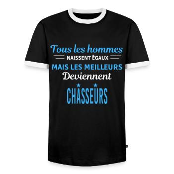 tous les hommes naissent égaux Chasseurs - T-shirt contrasté Homme - noir/blanc - Devant - AI Model Female 172 light (172cm) & AI Model Male 178 light (178cm)